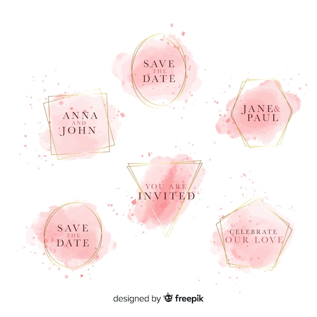 Vector watercolor stains wedding badge collection