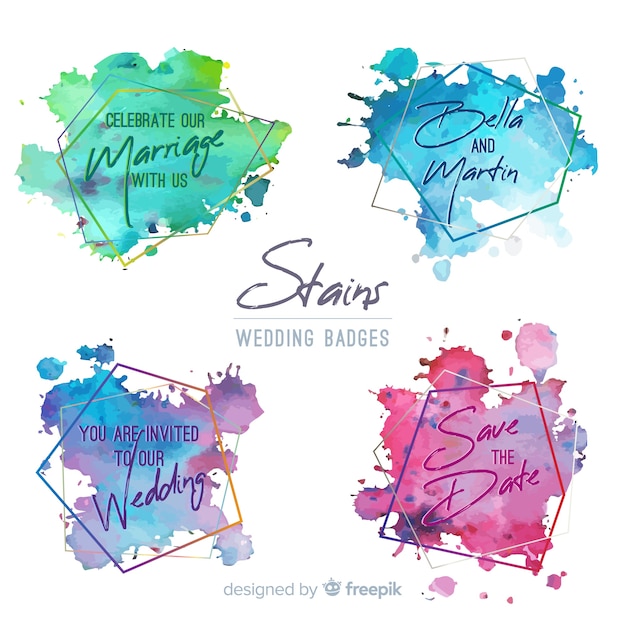 Vector watercolor stains wedding badges collection