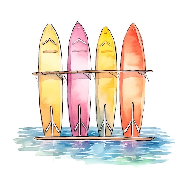 Vector watercolor stand up paddle boards clipart illustration