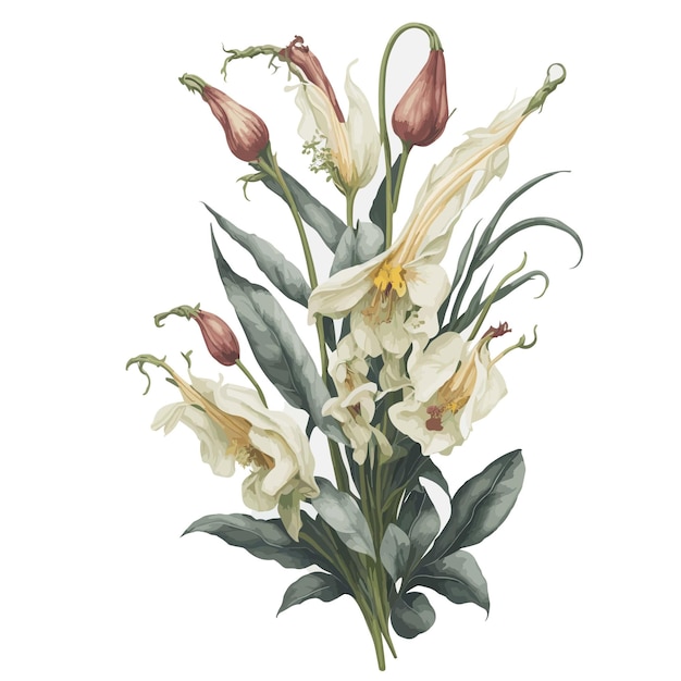 Watercolor Stanhopea Clipart Floral Bouquet Vector