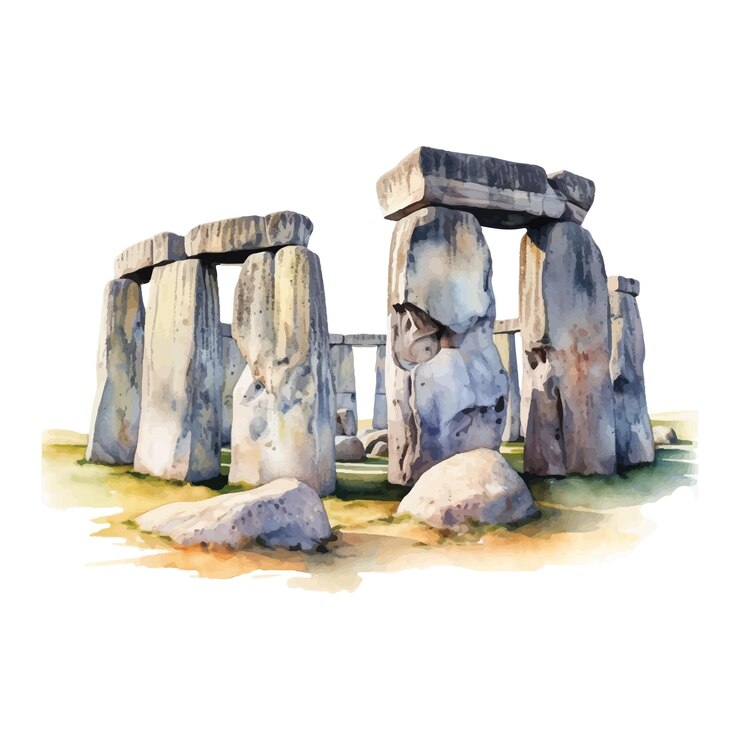 Vector watercolor stonehenge on white background