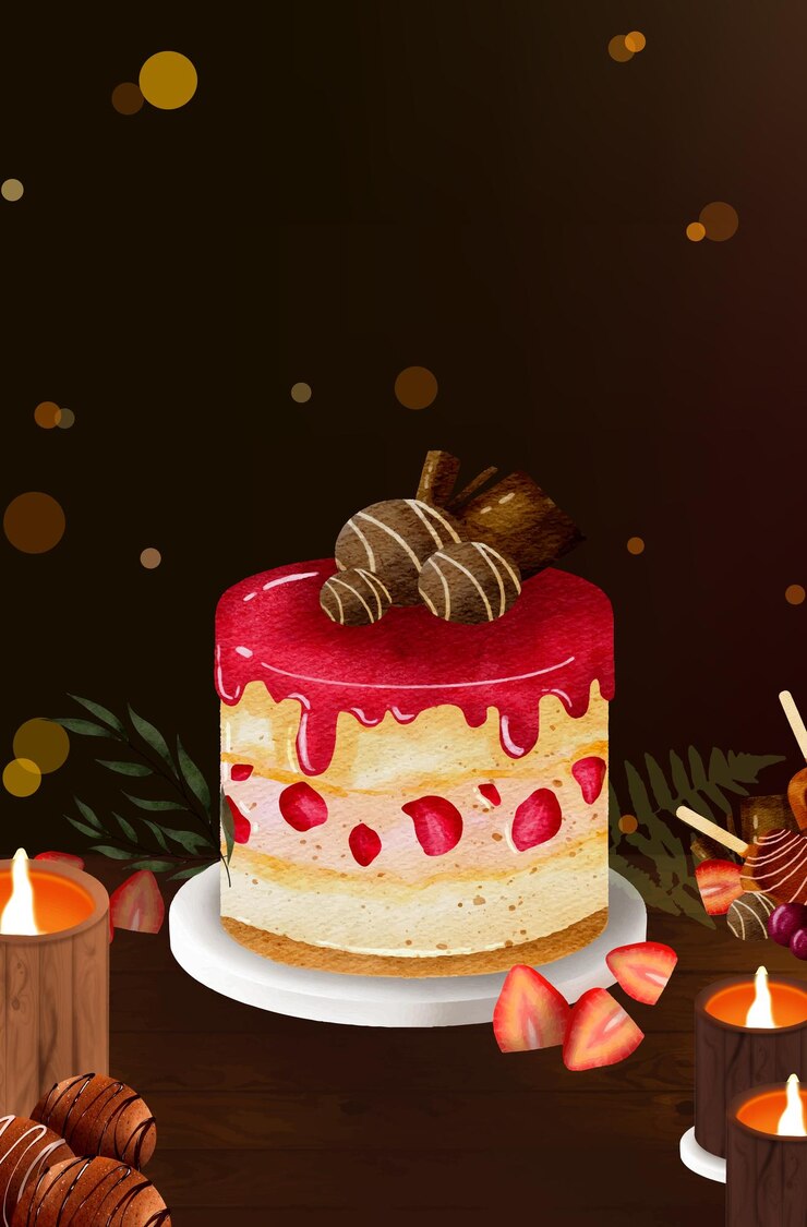 Vector watercolor of strawberries cheese cake vector background design