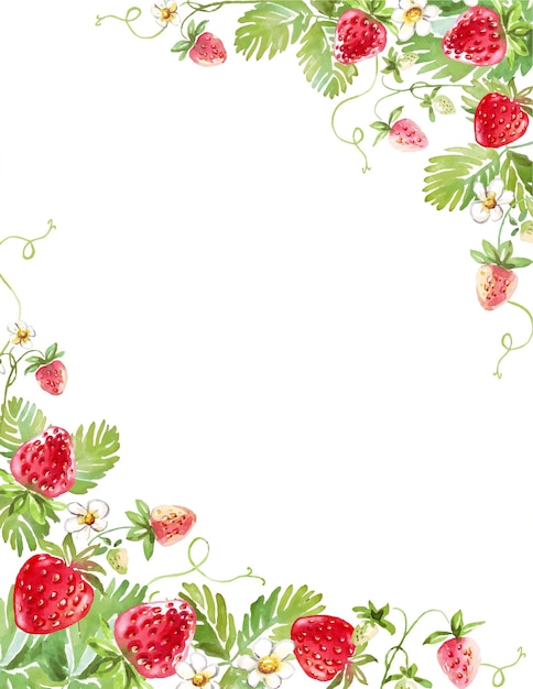 Watercolor strawberry frame Vector