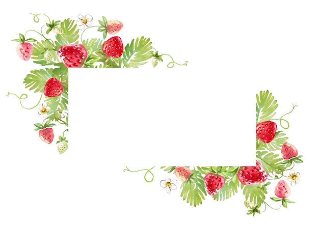 Watercolor strawberry frame Vector