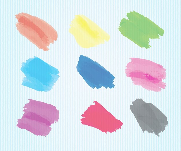 Watercolor strokes in nine colors