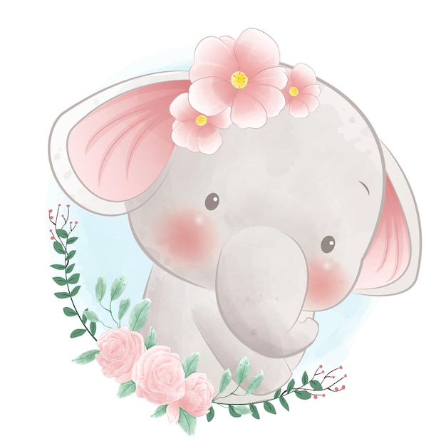 Vector watercolor style adorable baby elephant vector illustration