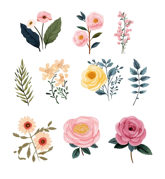 Watercolor style floral bouquet collection