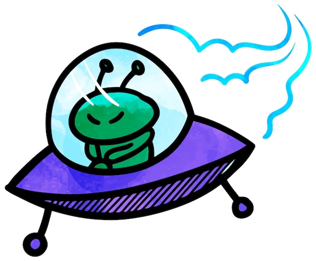 Vector watercolor style flying saucer icon hand drawn