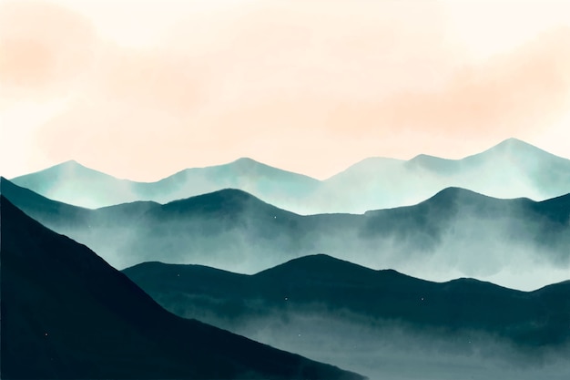 Vector watercolor style green mountains background