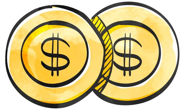 Vector watercolor style icon coin money