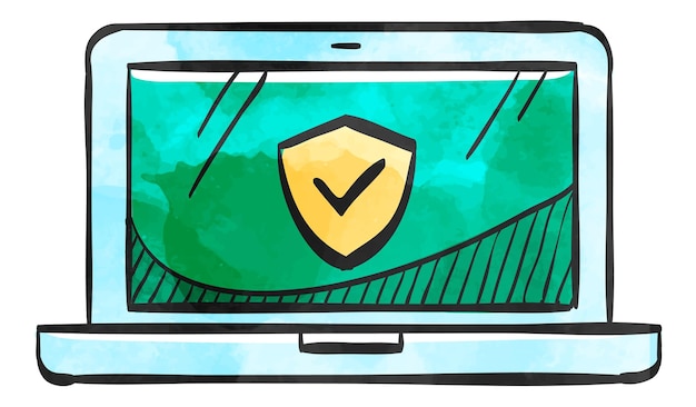 Vettore antivirus per laptop con icone in stile acquerello
