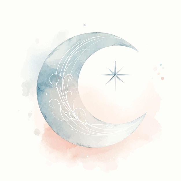 Vector watercolor style illustration ramadan kareem moon and star