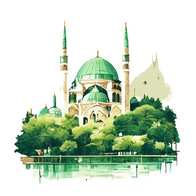 Watercolor style mosque illustration