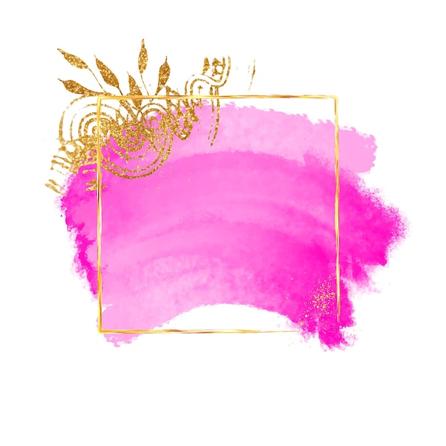 Watercolor style pink background Golden line art Greeting card for wedding Painted