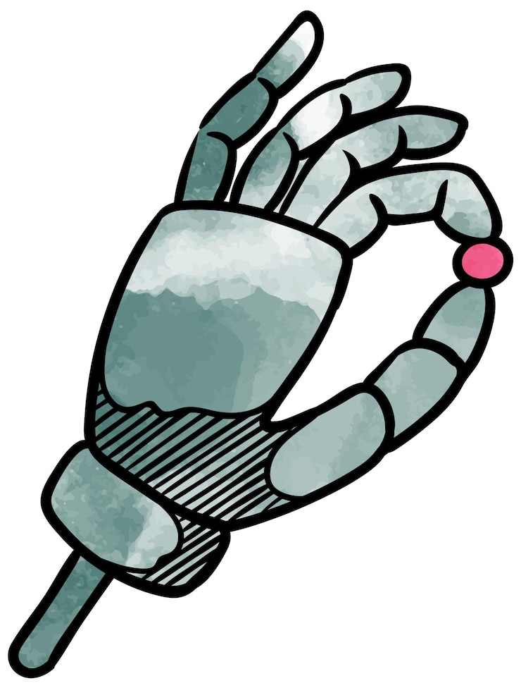 Vector watercolor style robotic arm holding small object icon