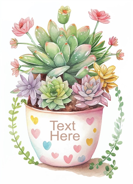 Watercolor succulents in pot