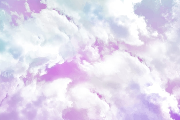 Watercolor sugar cotton clouds background