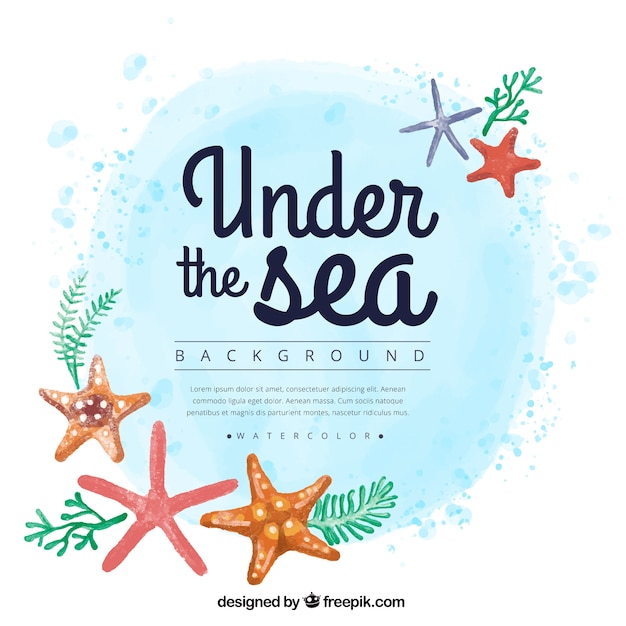 Watercolor summer background with starfishes