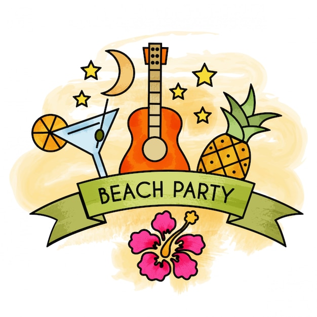 Vector watercolor summer beach party banner.