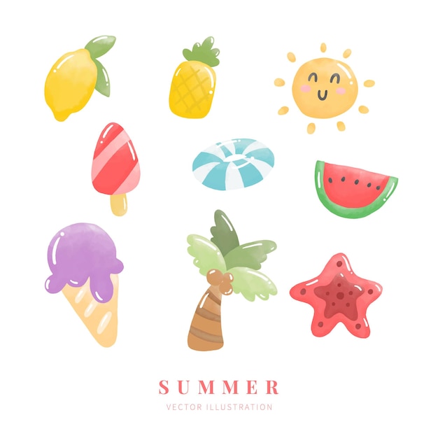 Watercolor summer elements collection 2658258 Vector Art at Vecteezy