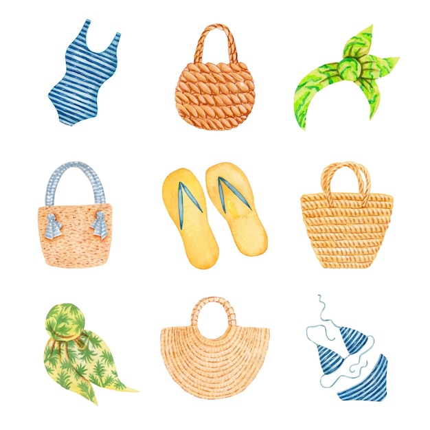 Vector watercolor summer element set