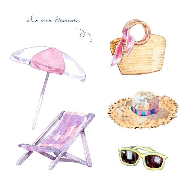 Vector watercolor summer elements collection