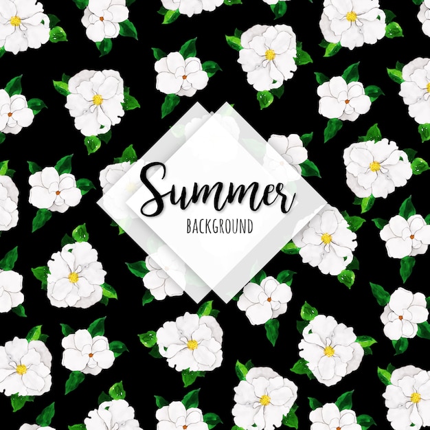 Watercolor Summer Floral and Leaves Background