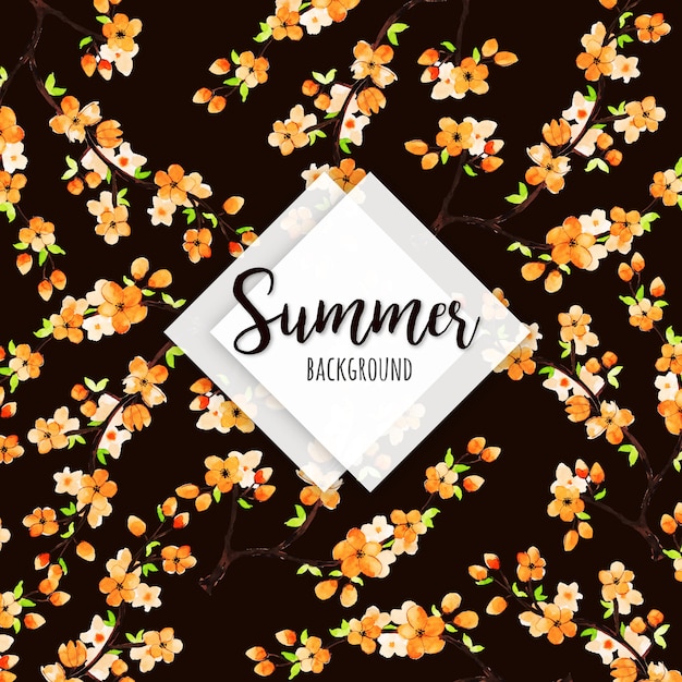 Watercolor Summer Floral and Leaves Background