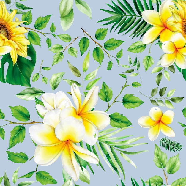 Watercolor summer floral seamless pattern