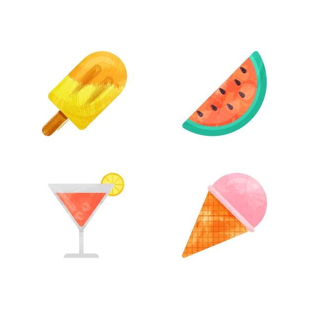 Watercolor summer food elements collection