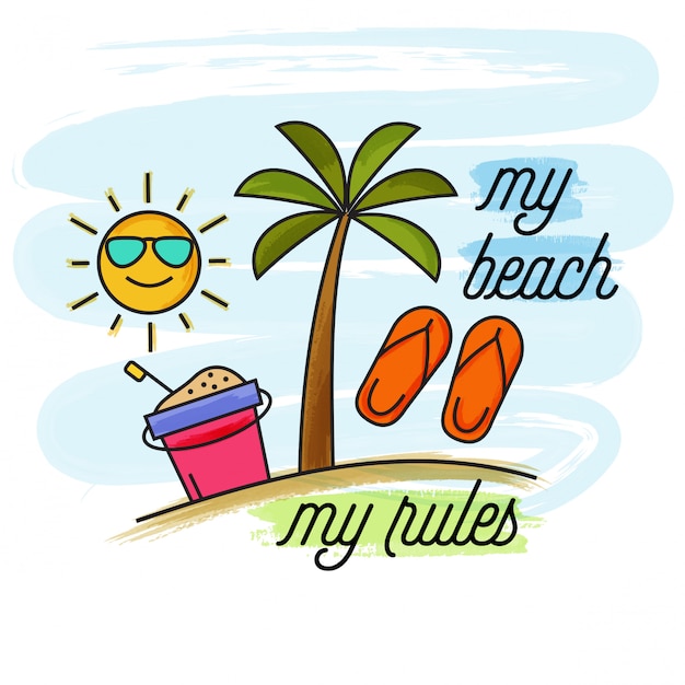 水彩夏の休日のバナー。私のビーチ、私のルール