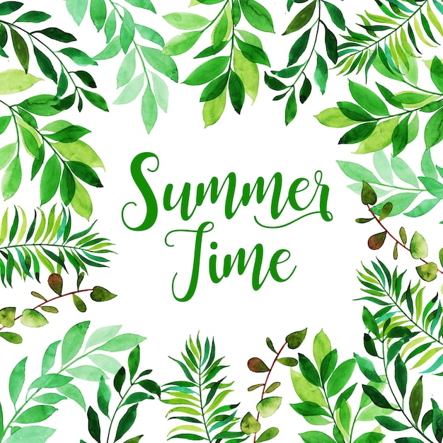 Vector watercolor summer leaves background