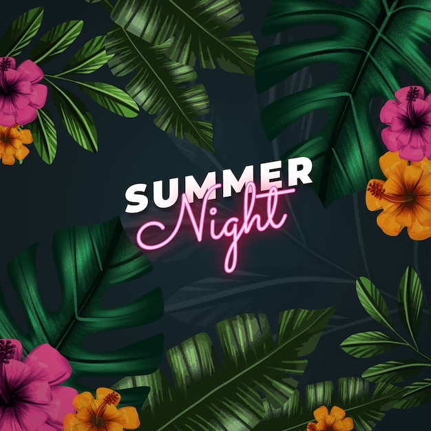 Vector watercolor summer night illustration