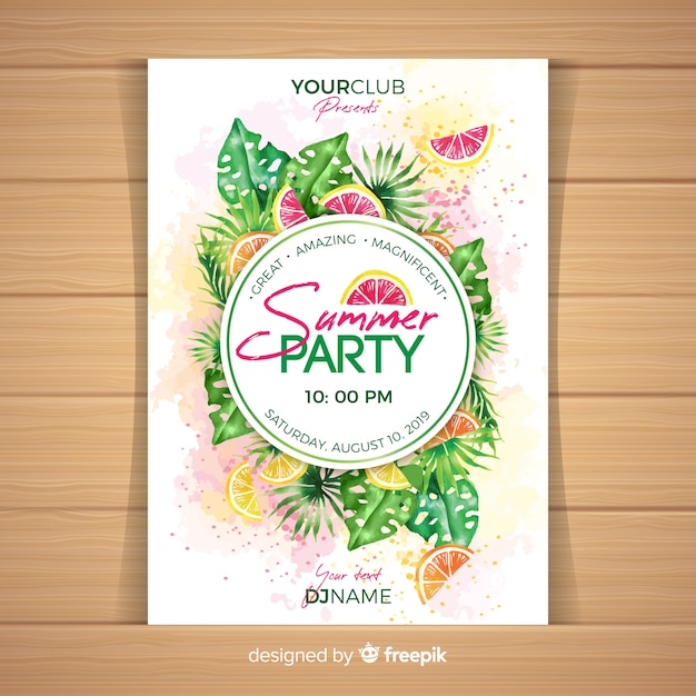 Vector watercolor summer party poster template