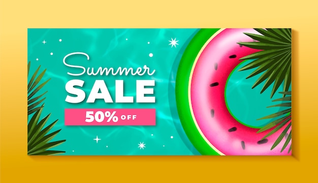 Watercolor summer sale horizontal banner template