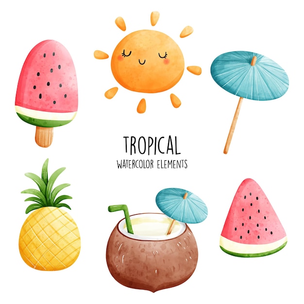 Watercolor summer time element vector illustration