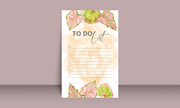 Watercolor summer tropical leaves to do list template