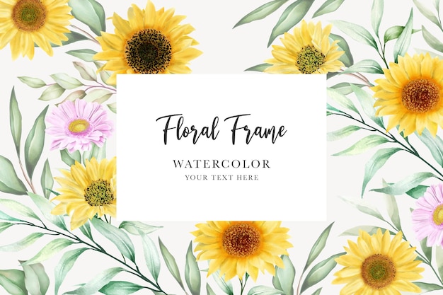 watercolor sun flower background frame card