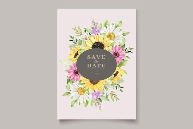 watercolor sun flower and daisy wedding invitation card set