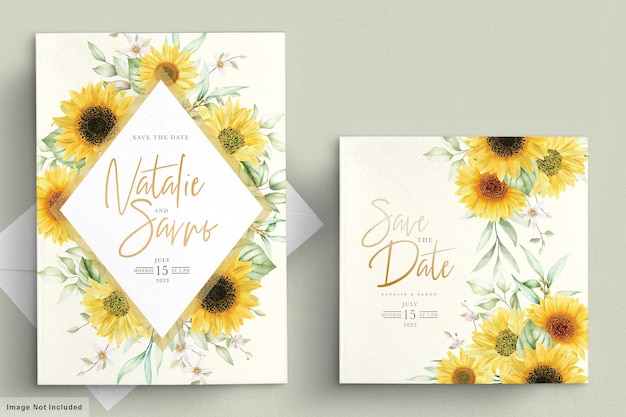 Watercolor sun flower invitation card set