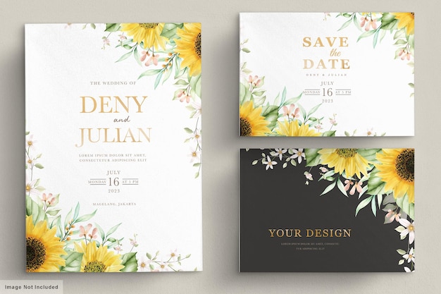 watercolor sun flower invitation card set