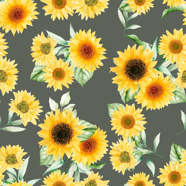Vector watercolor sun flower seamless pattern