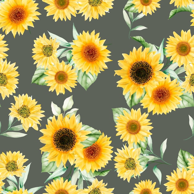 Vector watercolor sun flower seamless pattern