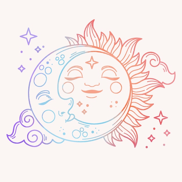 watercolor sun and moon drawing illustration