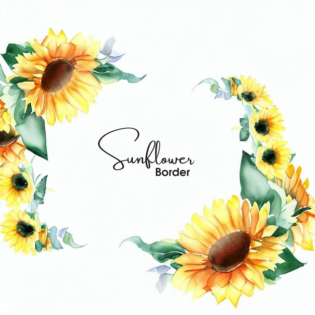 Watercolor Sunflower Border Design Vector