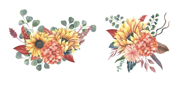 Watercolor sunflower bouquets.