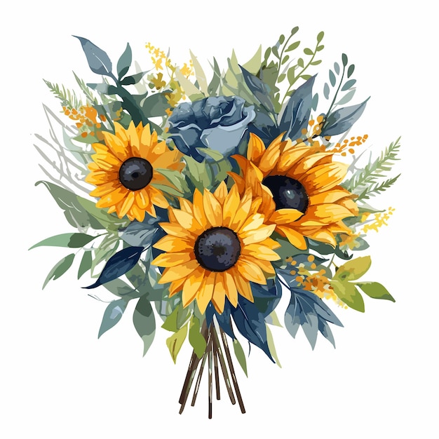 Vector watercolor sunflower floral on white background hand painted yellow flowers