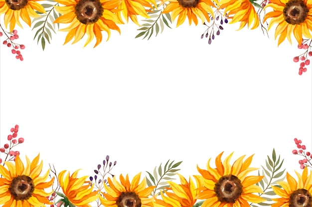 Vector watercolor sunflower frame with berries