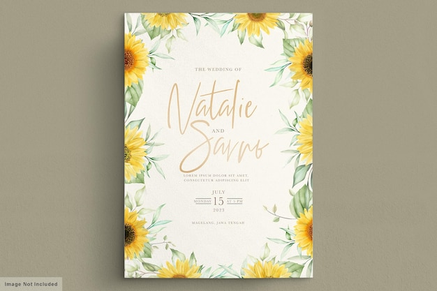 Vector watercolor sunflower invitation card set