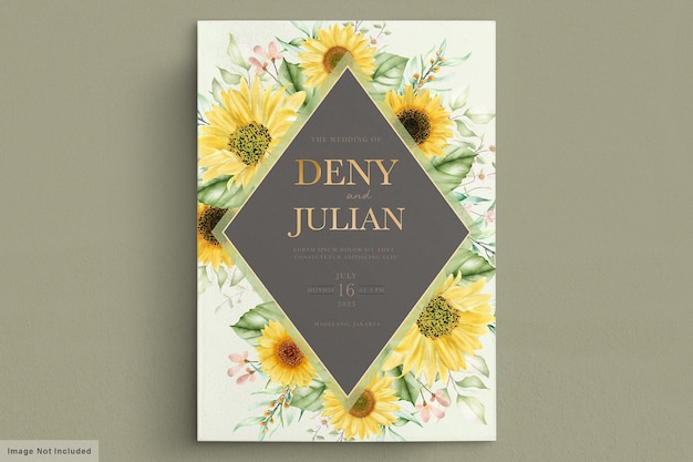 Vector watercolor sunflower invitation card set